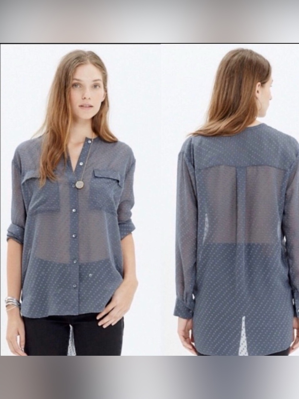 Madewell Sheer Navy Dot-Print Button-Down Blouse